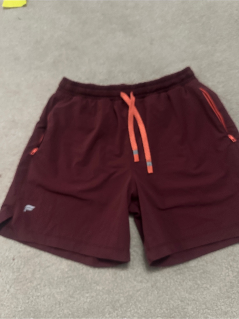 Fabletics Men's Athletic Shorts - Burgundy with Orange Drawcord